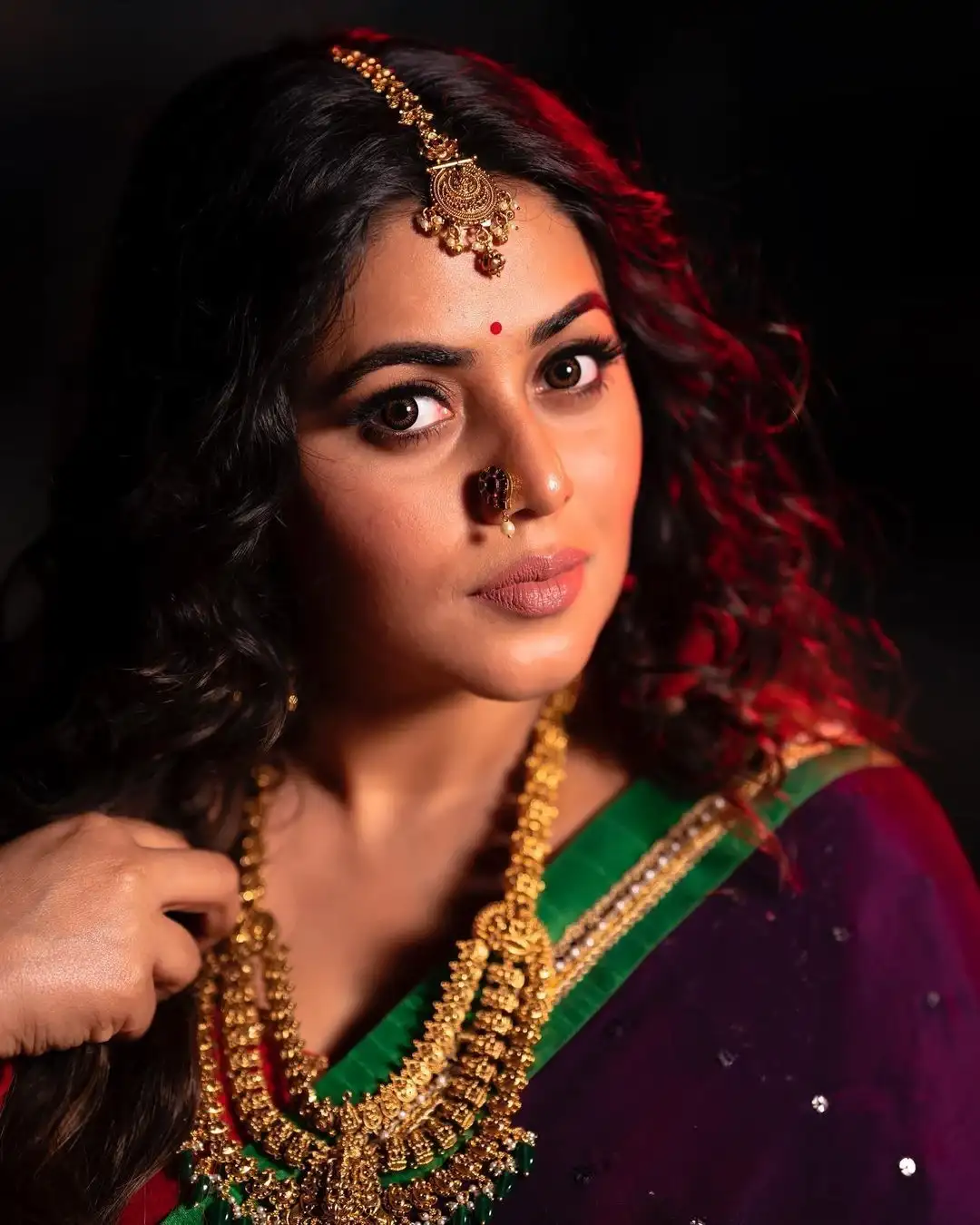 Indian TV Actress Poorna Photoshoot in Blue Half Saree
